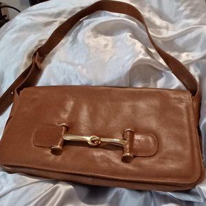 NOSD Vintage Filene's Brown Leather Shoulder Bag w/Horsebit Trim